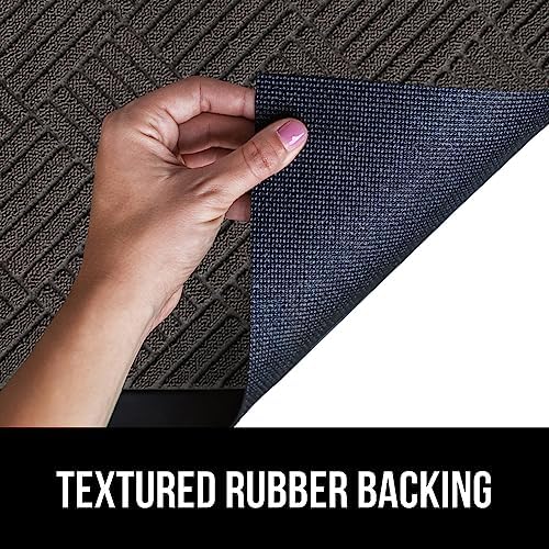 GORILLA GRIP 100% Waterproof All-Season WeatherMax Doormat US Designed Natural Rubber, Stain and Fade Resistant, Low Profile Indoor Outdoor Door Mats, Easy Clean Patio Mat, 17x29, Gray Diamond