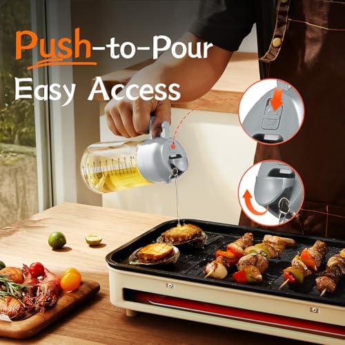 TrendPlain 16oz/470ml Glass Olive Oil Sprayer for Cooking – 2 in 1 Olive Oil Dispenser Bottle for Kitchen Gadgets and Air Fryer Accessories, Salad, BBQ - Black & Ash