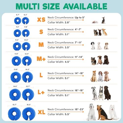 BENCMATE Inflatable Dog Cone Collar Alternative, Soft Dog Cone for Small Medium Large Dogs and Cats, Neck Recovery ECollar Donut Collar After Surgery (Medium, Blue)