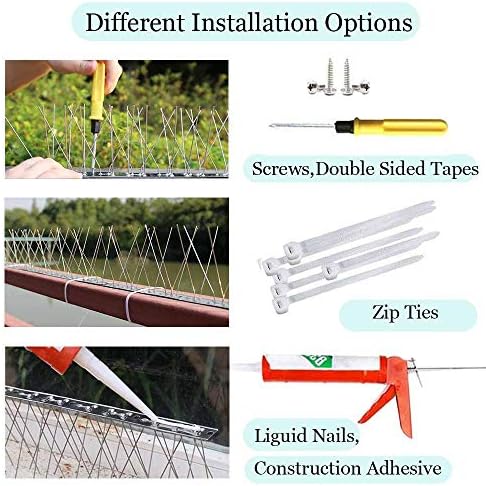 PANGCH Bird Spikes,Stainless Steel Bird Spikes Metal Bird Spikes Fence Spikes Easy to Install - 10 Strips 10.82 Feet Coverage