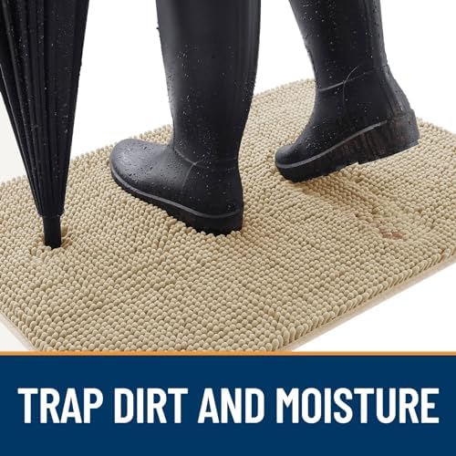 OLANLY Dog Door Mat for Muddy Paws 30x20, Absorbs Moisture and Dirt, Absorbent Non-Slip Washable Doormat, Quick Dry Chenille Mud Mat for Dogs, Entry Indoor Entryway Carpet for Inside Floor, Beige