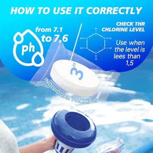 Aqua Pura Chlorine Tablets for Swimming Pool,3" Pool Supplies, Individually Wrapped Stabilized Chlorine Tablets, Long-Lasting, Slow Dissolve,Kill Bacteria,UV Protected,90% Available,4 LB