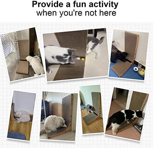 FUKUMARU Cat Scratcher, 26.8 Inch L Shape Cat Scratch Pad Wall Mounted, Cat Scratching Cardboard with Ball Toy for Indoor Cats, Large Size