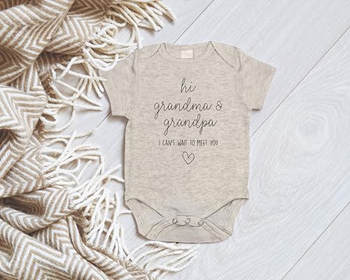 Hi Grandma & Grandpa I Can't Wait To Meet You Pregnancy Announcement Infant Bodysuit - Surprise Gift For Grandparents (Natural)