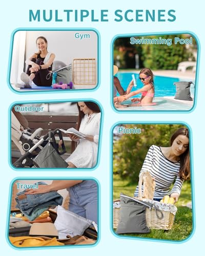 babygoal Wet Dry Bags 3 Pack, Waterproof Reusable Travel Bags for Swimsuits, Baby Cloth Diapers, Beach, Pool, Gym Bag & Wet Clothes with 2 Pockets L-BWG