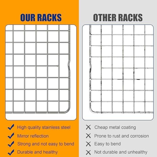 2PCS Cooling Racks for Cooking and Baking -11.65''x16.85''Heavy Duty Stainless Steel Wire Rack for Baking, Grilling, Roasting - Oven & Dishwasher Safe - Fits Half Sheet Pan(Silver)