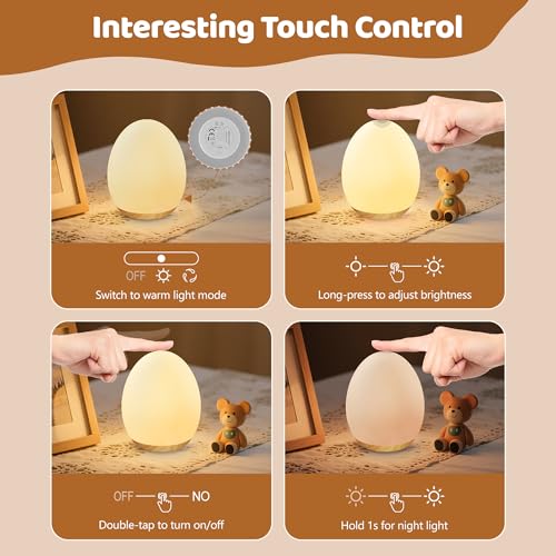 MediAcous Night Lights for Kids Room, Baby Night Light with 7 Colors Changing & Dimming Function, Rechargeable Kids Night Light with 1 Hour Timer & Touch Control, Up to 100H, Wood Grain