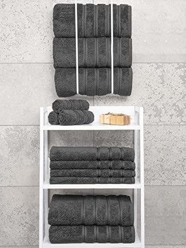 American Soft Linen Luxury 4 Piece Bath Towel Set, 600 GSM 100% Cotton Turkish Bath Towels for Bathroom, 27x54 in Large Bathroom Shower Towels, Dark Gray
