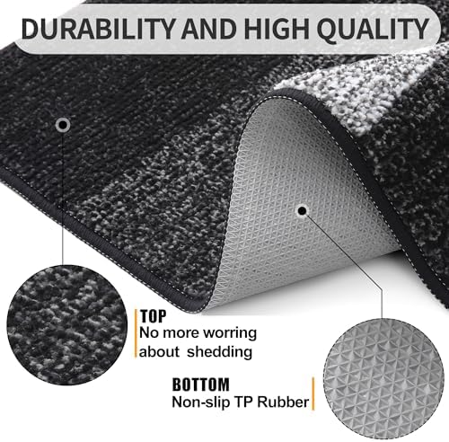 Kitinjoy Indoor Outdoor Door Mat, 32x20 Non-Slip Absorbent Dirt Trapper, Low-Profile Washable Inside Entrance Front Floor Mat, Sturdy Soft Entry Doormats for Entryway, Black