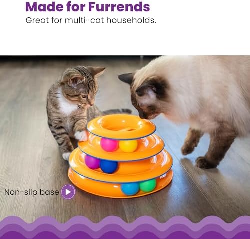 Catstages Tower of Tracks 3-Level Cat Track Toy with 6 Balls, Interactive Toy for Indoor Cats, Orange