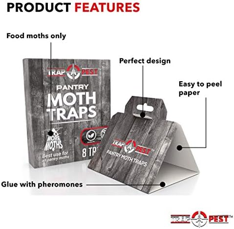 12 Pack Pantry Moth Traps - Safe and Effective for Food and Cupboard - Glue Traps with Pheromones for Pantry Moths