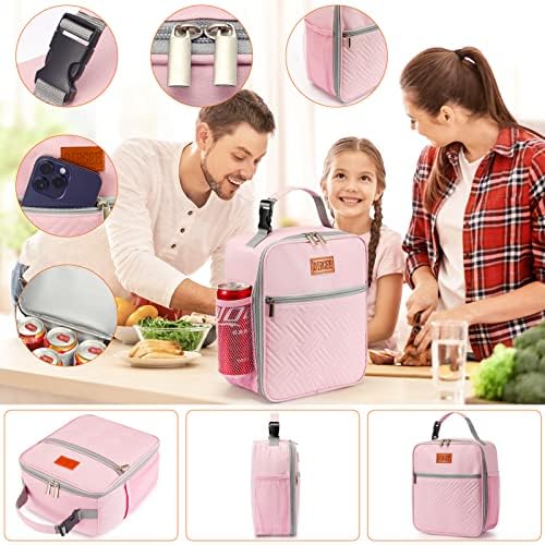 Lunch Bag for Women Insulated Lunch Bag For Men Adults Small Lunch Bag for Office Work - Leakproof Freezable Cooler Bag Reusable Portable Lunch Box (Pink)