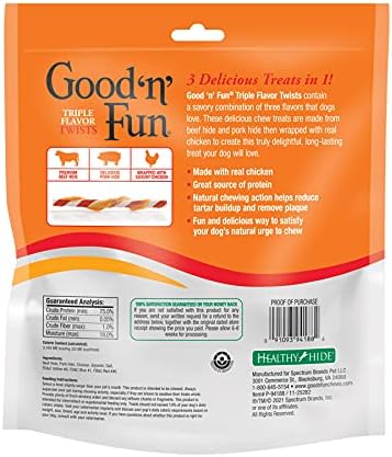 Good ‘n’ Fun Triple Flavor Twists for All Dogs, 70 Count, Treat Your Dog to Long-Lasting Chews Made with Beef Hide, Pork Hide and Chicken