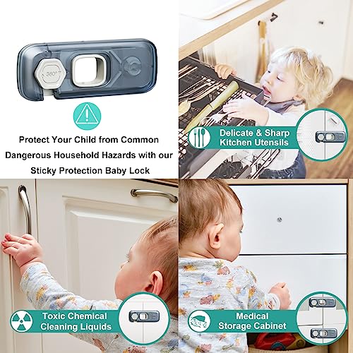 5 Pack Child Proof Refrigerator Lock, QYESWHSR Fridge Locks for Kids with Sticky Adhesive Pads, Child Safety Locks for Doors, RV Refrigerator, Oven Lock Child Safety Baby Cabinet Locks - Clear Updated