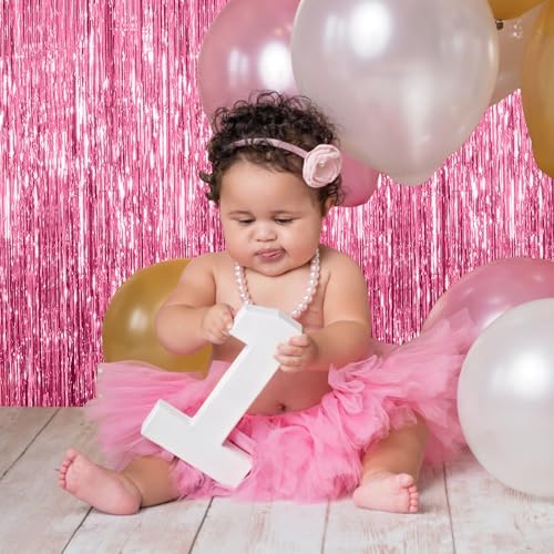 5 Pack Pink Tinsel Curtain Party Backdrop Foil Fringe Birthday Photo Booth Streamer Backdrop Theme Decorations