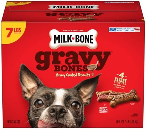 Milk-Bone Gravy Bones Dog Treats with 4 Savory Meat Flavors Coated in Gravy, 7 Pound