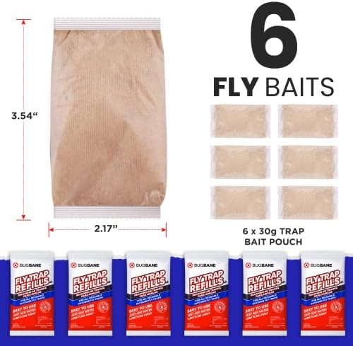Fly Bait Fly Trap Refill Packets 6x1oz. Non Toxic Dissolvable Granules Work with All Reusable Flies Traps Outdoors Attractant. Flies Trap Bait Magnet Ranch Flytrap Outdoors. Cebo para Moscas