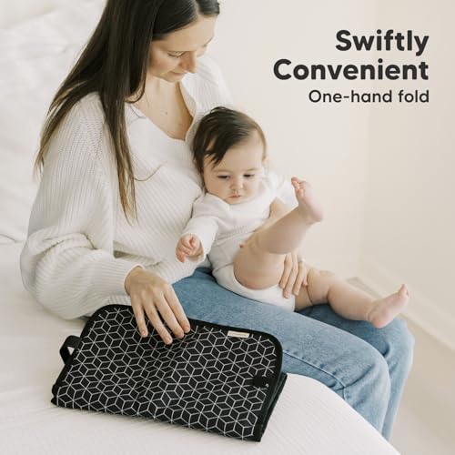 KeaBabies Portable Diaper Changing Pad, Easy Wipe Clean - Foldable Waterproof Baby Changing Mat for Diaper Bag, Compact, Lightweight, Baby Changer Travel Essential, Machine Washable (Black Geo)