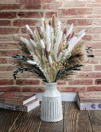 126pcs Dried Pampas Grass Decorations, Dried Flowers, Dried Bouquet in Vase, Reed Grass Bouquet for Bohemian Floral Home Wedding, Table Centerpieces, Rustic Farmhouse Decor. (Vase Not Included)