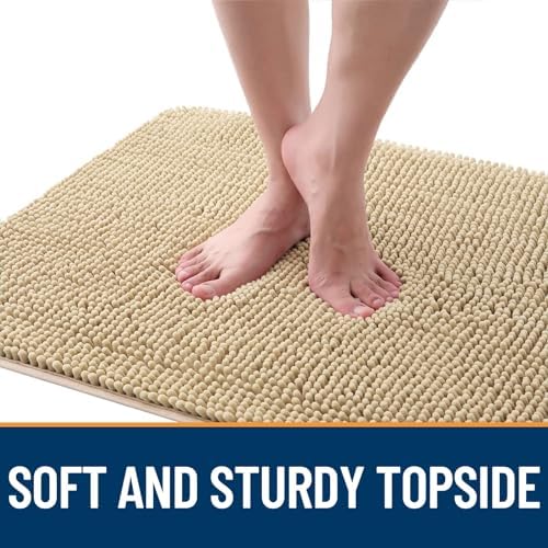 OLANLY Dog Door Mat for Muddy Paws 30x20, Absorbs Moisture and Dirt, Absorbent Non-Slip Washable Doormat, Quick Dry Chenille Mud Mat for Dogs, Entry Indoor Entryway Carpet for Inside Floor, Beige