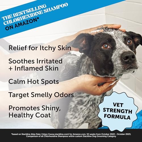 Chlorhexidine Cat & Dog Seasonal Itch Relief Shampoo, for Allergies, Itching, Skin and Coat Supplement, Helps Shedding, Hot Spots, Deodorizing Dog Shampoo & Grooming Supplies,16oz