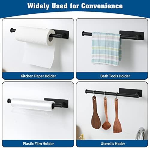theaoo Paper Towel Holder - Under Cabinet Paper Towel Holder for Kitchen, Adhesive Paper Towel Roll Rack for Bathroom Towel, Wall Mounted Matte Black Paper Towel Rack, SUS304 Stainless Steel