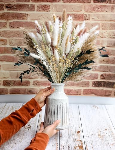 126pcs Dried Pampas Grass Decorations, Dried Flowers, Dried Bouquet in Vase, Reed Grass Bouquet for Bohemian Floral Home Wedding, Table Centerpieces, Rustic Farmhouse Decor. (Vase Not Included)