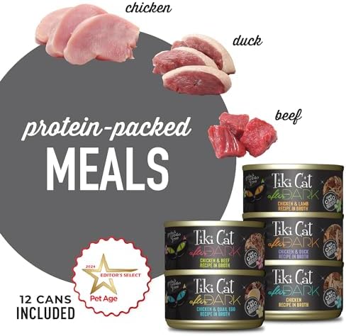 Tiki Cat After Dark, Variety Pack, High-Protein and 100% Non-GMO Ingredients, Wet Cat Food for Adult Cats, 2.8 oz. Cans (Pack of 12)