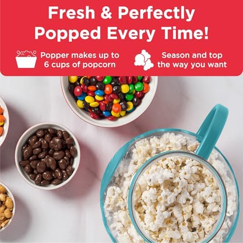 Ecolution Patented Micro-Pop Microwave Popcorn Popper with Temperature Safe Glass, 3-in-1 Lid Measures Kernels and Melts Butter, Made Without BPA, Dishwasher Safe, 1.5-Quart, Teal