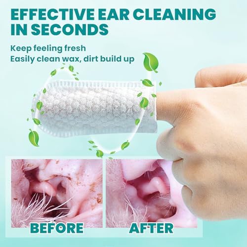 Ear Cleaner Finger Wipes 120 Counts, Dog Ear Cleaner, Grooming Kit Care for Dogs and Cats, Soft & Easy Otic Cleaning Pads, Remove Wax, Dirt & Stop Smelly, Itchy, Non-Irritating, Coconut Scent