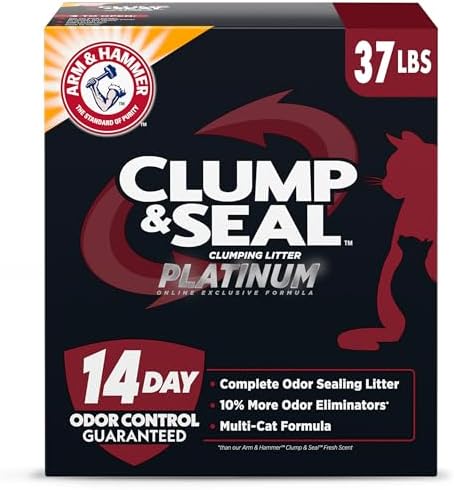 ARM & HAMMER Clump & Seal Platinum, Complete Odor Sealing Clumping Cat Litter, Multi-Cat, 14-Day Odor Control, Online Exclusive Formula, 37 Lbs