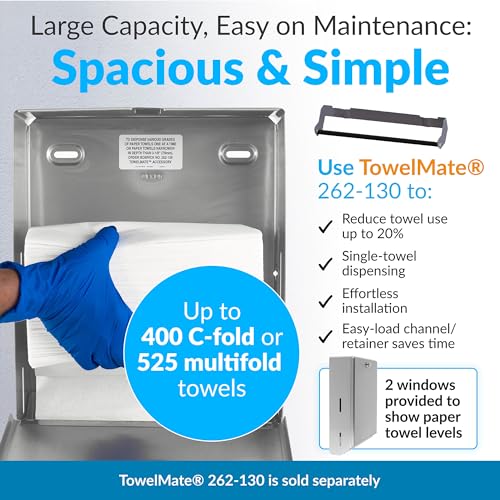 Bobrick B-2620 Surface Mounted Paper Towel Dispenser - Stainless Steel Commercial Bathroom Towel Dispenser with Knob-Latch 400 C-Fold or 525 Multifold Capacity