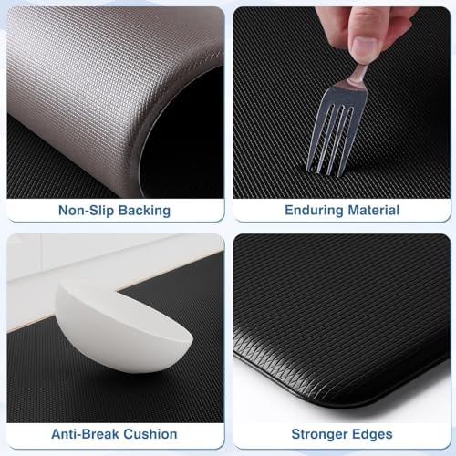 StepRite Kitchen Mats, 2PCS Kitchen Rugs, Cushioned Anti Fatigue Kitchen Mats for Floor, Non-Slip Standing Desk Mat, Waterproof Kitchen Rug Set for Kitchen, Floor, Office, 17.3"x30"+17.3"x47", Black