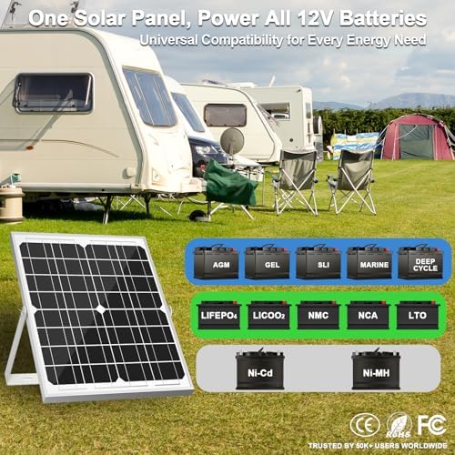 SOLPERK Solar Panel Kit 20W 12V, Solar Battery Trickle Charger Maintainer + Upgrade Controller + Adjustable Mount Bracket for Boat Car RV Motorcycle Marine Automotive