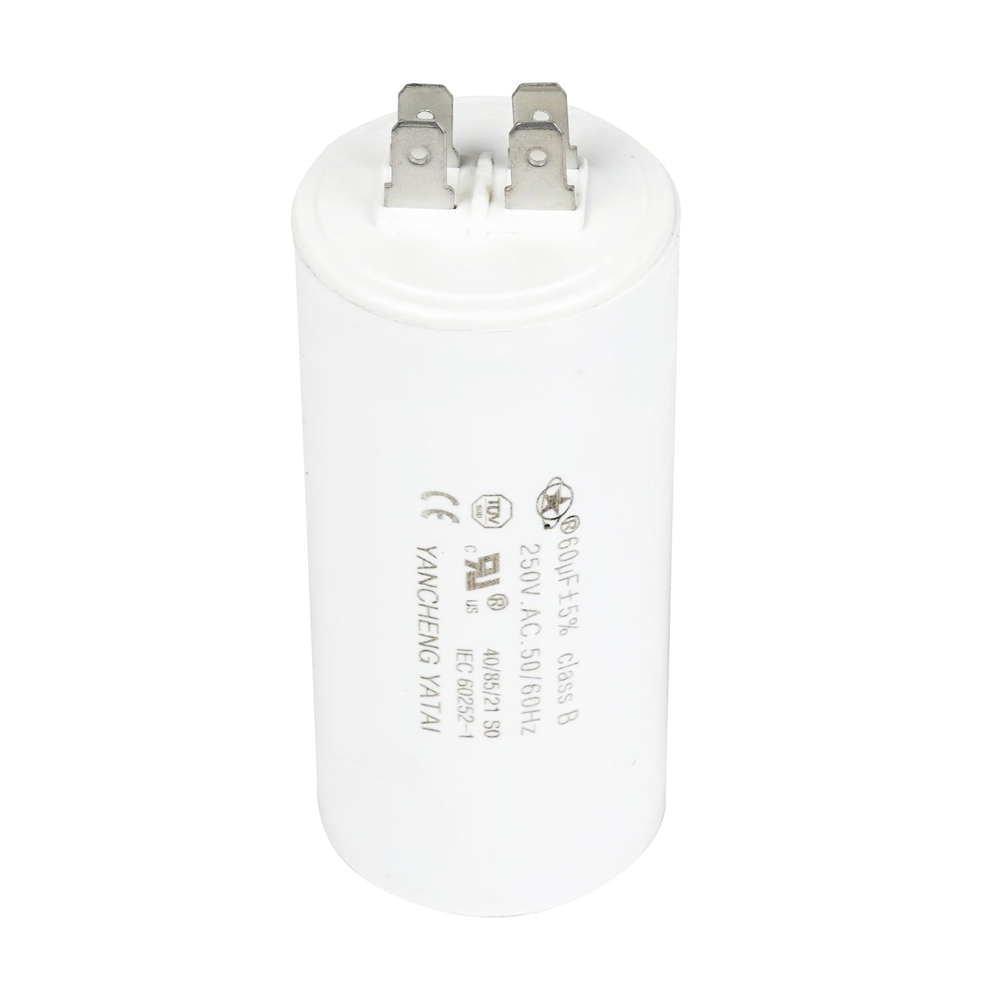 YATAI CBB60 Capacitor 60uF 250V AC, 4-Tab Motor Run Capacitor, 50/60Hz, 1.65 x 3.54 in Cylinder, for Standby Engine, Log Splitter, Pool Cooler, and AC Motor Applications