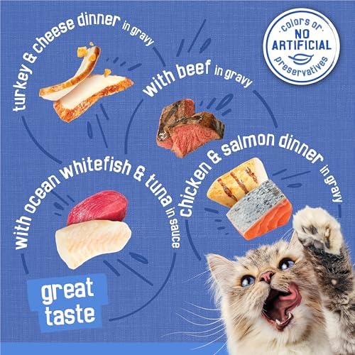 Purina Friskies Gravy Wet Cat Food Variety Pack, Savory Shreds With Beef, Turkey and Cheese Dinner, Chicken and Salmon Dinner, With Ocean Whitefish and Tuna - (Pack of 32) 5.5 oz. Cans