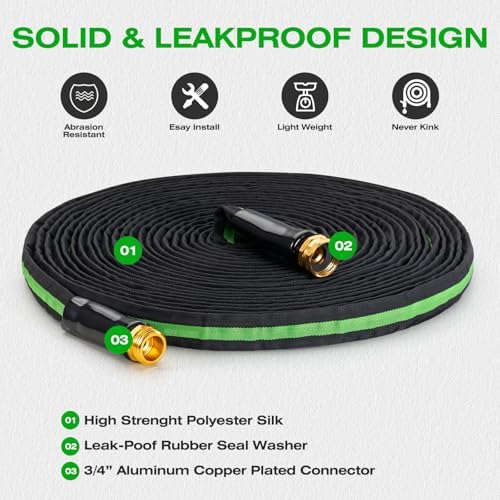50FT Lightweight Super Flexible Garden Hose - Kink-Free, Non-Expanding, Easy Storage for Yard Lawn Outdoor Use (Black-Green)