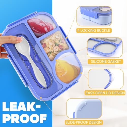 EASYFUN Bento Box Adult, Lunch Box kids, 4-Compartment Lunch Containers, Drop-Proof, Dishwasher Safe & Made with BPA-Free Materials (Blue)