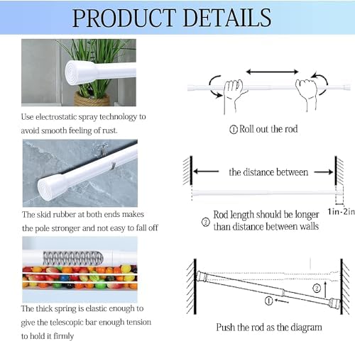 AIZESI Spring Tension Rods Adjustable 26 to 39 inch Tension Curtain Rod Small Tension Rod No Drilling Expandable Spring Loaded Curtain Tension Rod,Suitable for Doors and Windows 28 to 36 inch