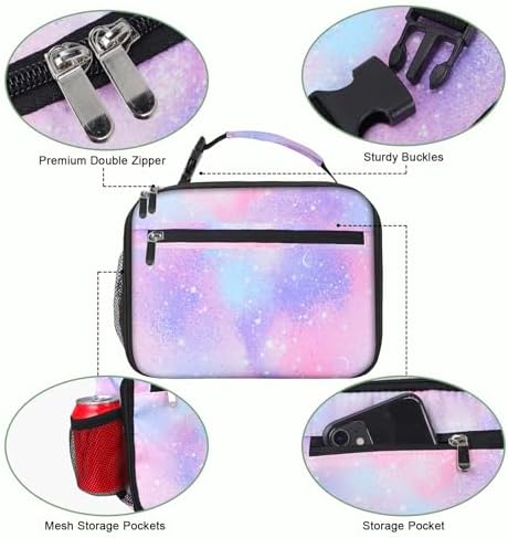 Kids Lunch Box for Boys Girls Lunch Bag Insulated Durable Lunchbox Children Lunch Tote Bag for School Pink Starry Sky