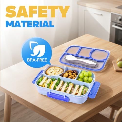 EASYFUN Bento Box Adult, Lunch Box kids, 4-Compartment Lunch Containers, Drop-Proof, Dishwasher Safe & Made with BPA-Free Materials (Blue)