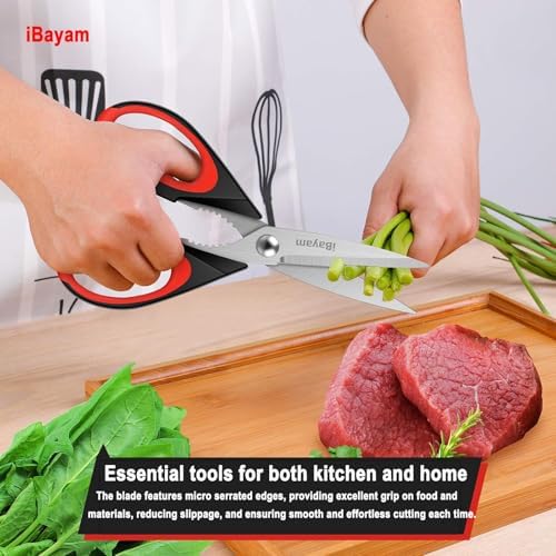iBayam Kitchen Scissors All Purpose Heavy Duty, Kitchen Utensils Set, Stainless Steel Cooking Utensils Gadgets, Meat Poultry Food Shears Dishwasher Safe Utility Tools Home Gift, with Protective Sheath