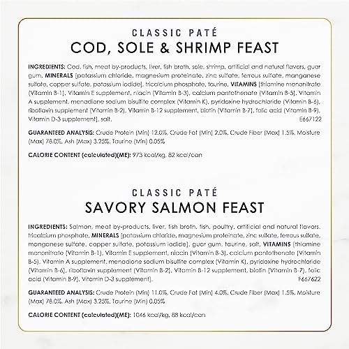 Purina Fancy Feast Seafood Classic Pate Collection Grain Free Wet Cat Food Variety Pack - (2 Packs of 12) 3 oz. Cans