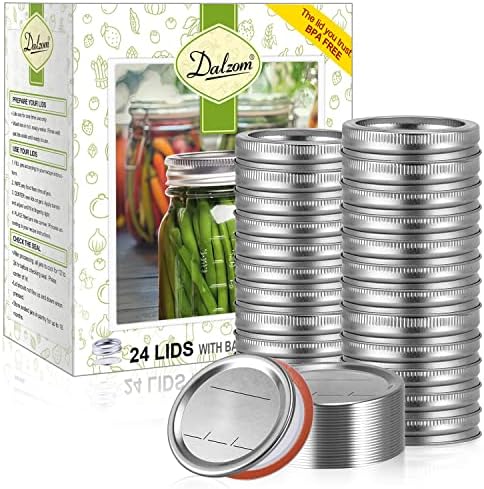 Dalzomยฎ 48Pcs Canning Lids with Rings Regular Mouth, Premium Mason Jar Lids with Bands/Rings for Ball, Kerr Jars - Food Grade Material, 100% Fit & Airtight for Regular Mouth Mason Jars