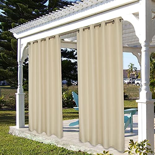 BONZER Outdoor Curtains for Patio Water Resistant Heavy Privacy Sunlight Blocking Grommet Outside Curtains for Porch, Pergola, Gazebo, 1 Panel, 54W x 95L inch, Cream