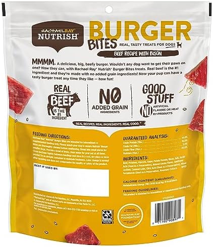 Nutrish Rachael Ray Burger Bites Dog Treats, Beef Recipe with Bison, 30 oz. Pouch