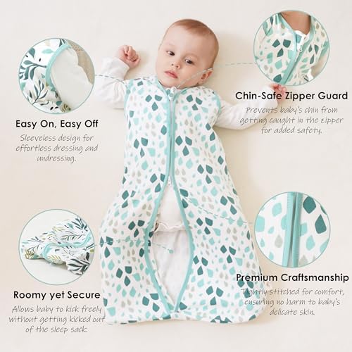 Cute Castle Baby Sleep Sack 0-6 Months - Lightweight 100% Cotton 2-Way Zipper TOG 0.5 Infant Wearable Blanket, Newborn Essentials Toddler Sleep Clothes (3 Pack Green)