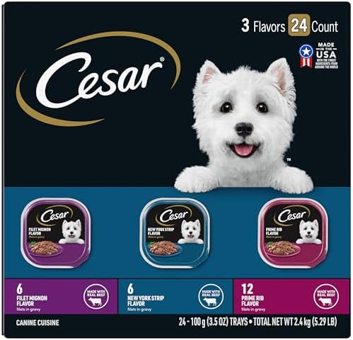 Cesar Filets in Gravy Adult Wet Dog Food, Filet Mignon, New York Strip and Prime Rib Flavors Multipack, 3.5 oz. (24 Count, Pack of 1)
