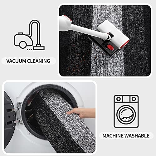 Kitinjoy Indoor Outdoor Door Mat, 32x20 Non-Slip Absorbent Dirt Trapper, Low-Profile Washable Inside Entrance Front Floor Mat, Sturdy Soft Entry Doormats for Entryway, Black