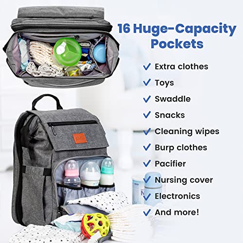 PILLANI Baby Diaper Bag Backpack - Large Bag for Boys & Girls - Diaper Backpack - Travel Diaper Bags w/Changing Pad, Baby Registry Search & Shower Gifts - Essentials Must Haves Newborn Stuff for Mom